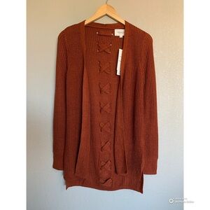 Pinque Size Small Cardigan Sweater Lattice Back Longline Stitch Fix NWT